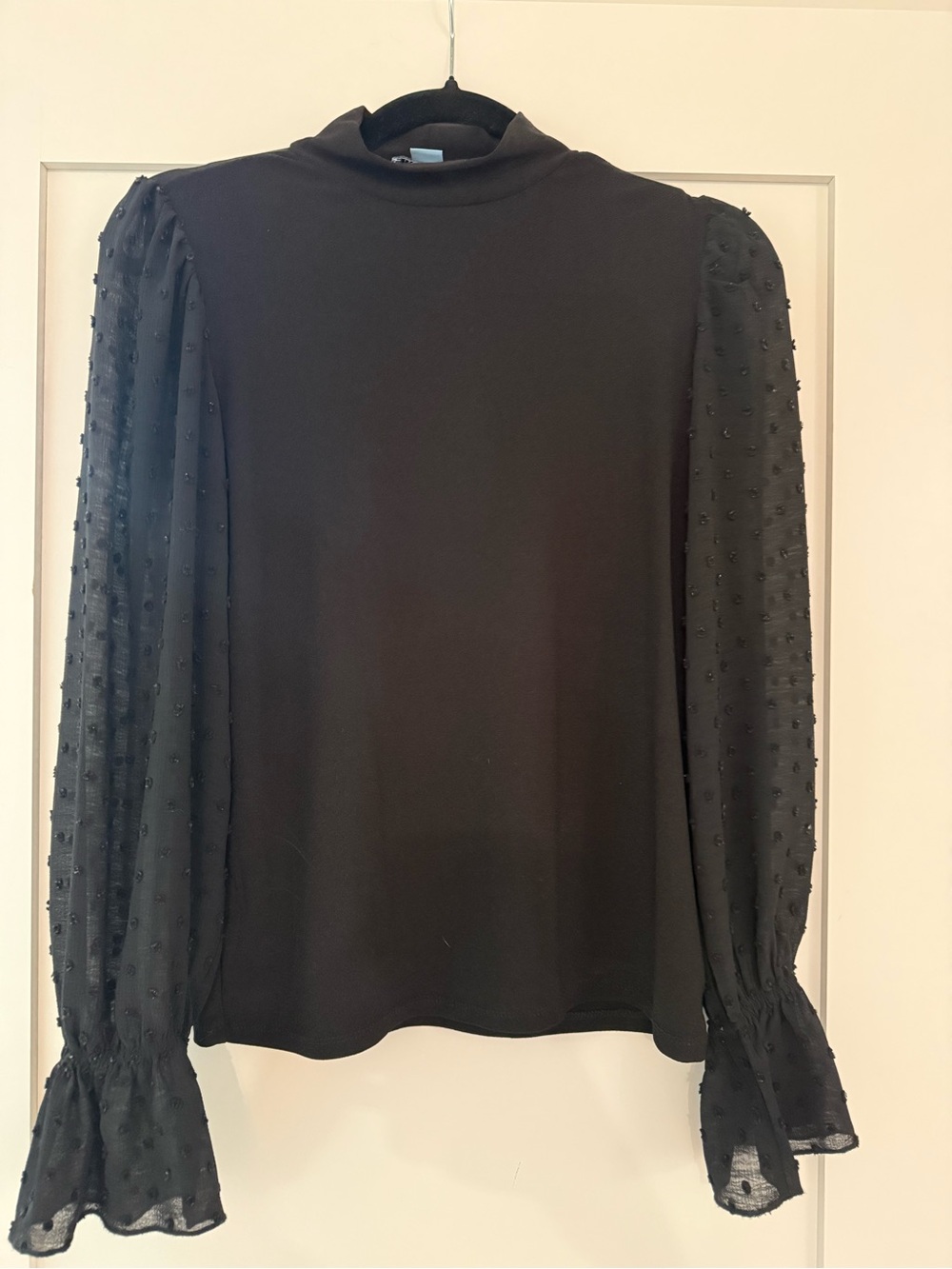 CeCe Black Swiss Dot Mock Neck Blouse